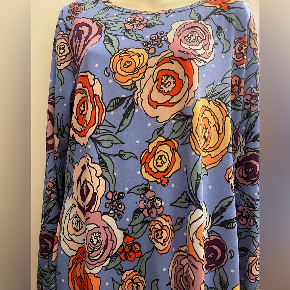 LULAROE floral flower longsleeve blue red pink bodycon Mid Dress - Picture 4 of 5